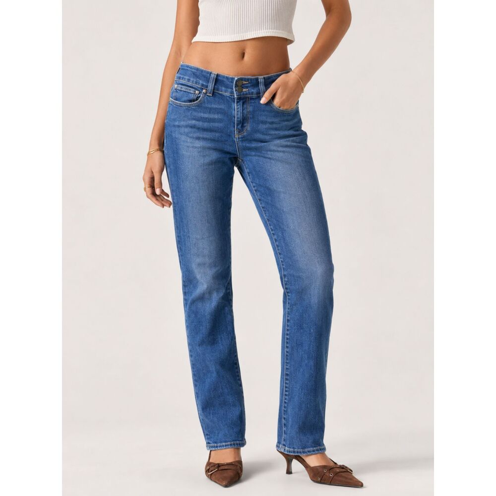 PAIGE Hidden Hills Straight Jeans 28 Medium Wash Y2K Low Rise Stretch Denim USA